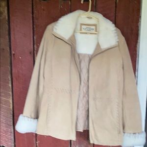 Leather stitch faux fur lined jacket